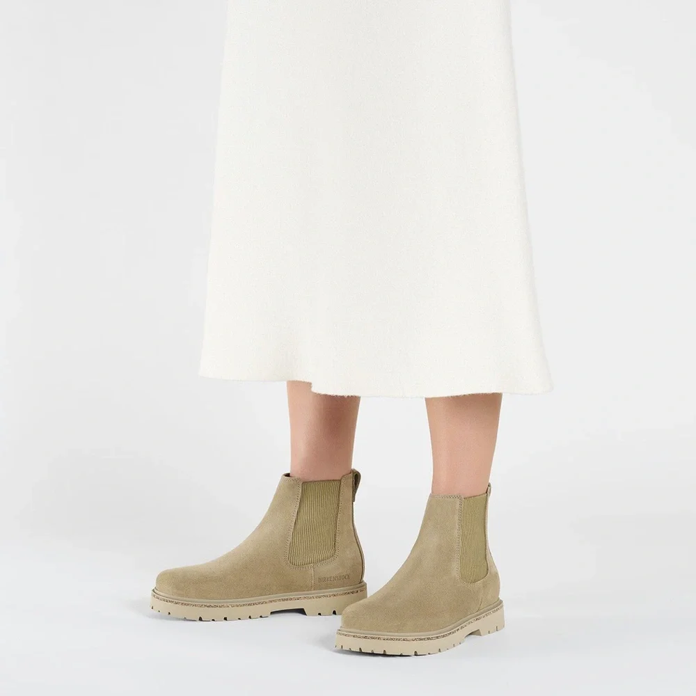 NEW BIRKENSTOCK HIGHWOOD SLIP ON SUEDE ANKLE BOOTS IN TAUPE